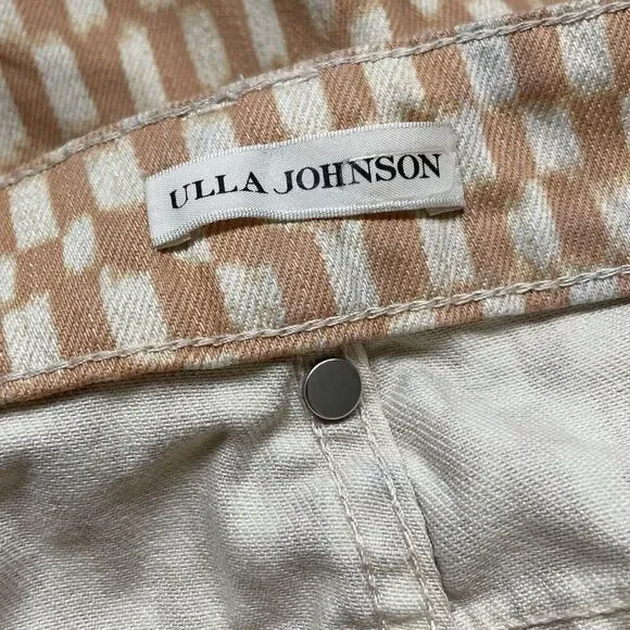 ULLA JOHNSON Waverly Printed Jeans Women 12 Tan Check Print Tapered 100% Cotton - Picture 11 of 14